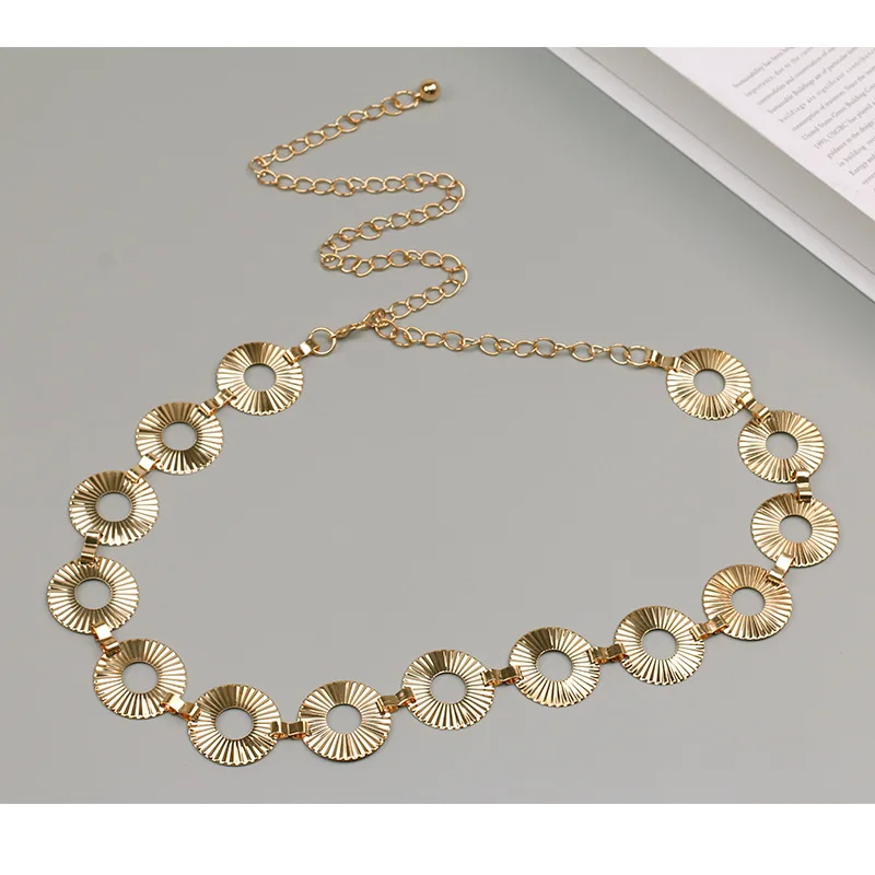 

Belt Women's Lady Fashion Metal Chain Gold Color Belt Body Chain Elegant Unique Fashion High Quality Female Dress Decor Belts