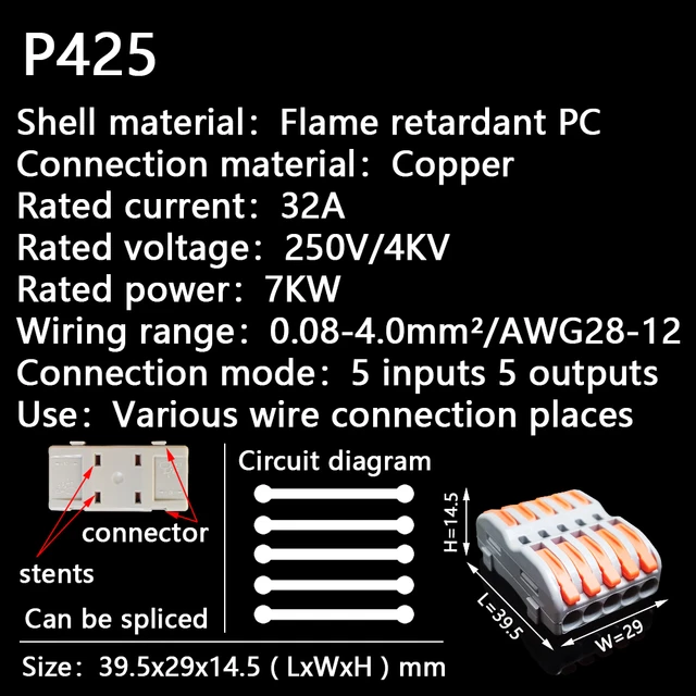 Mini Fast Wire Cable Connectors Universal Compact Conductor Spring Splicing Wiring Connector Push-in Terminal Block P421 F12 P425