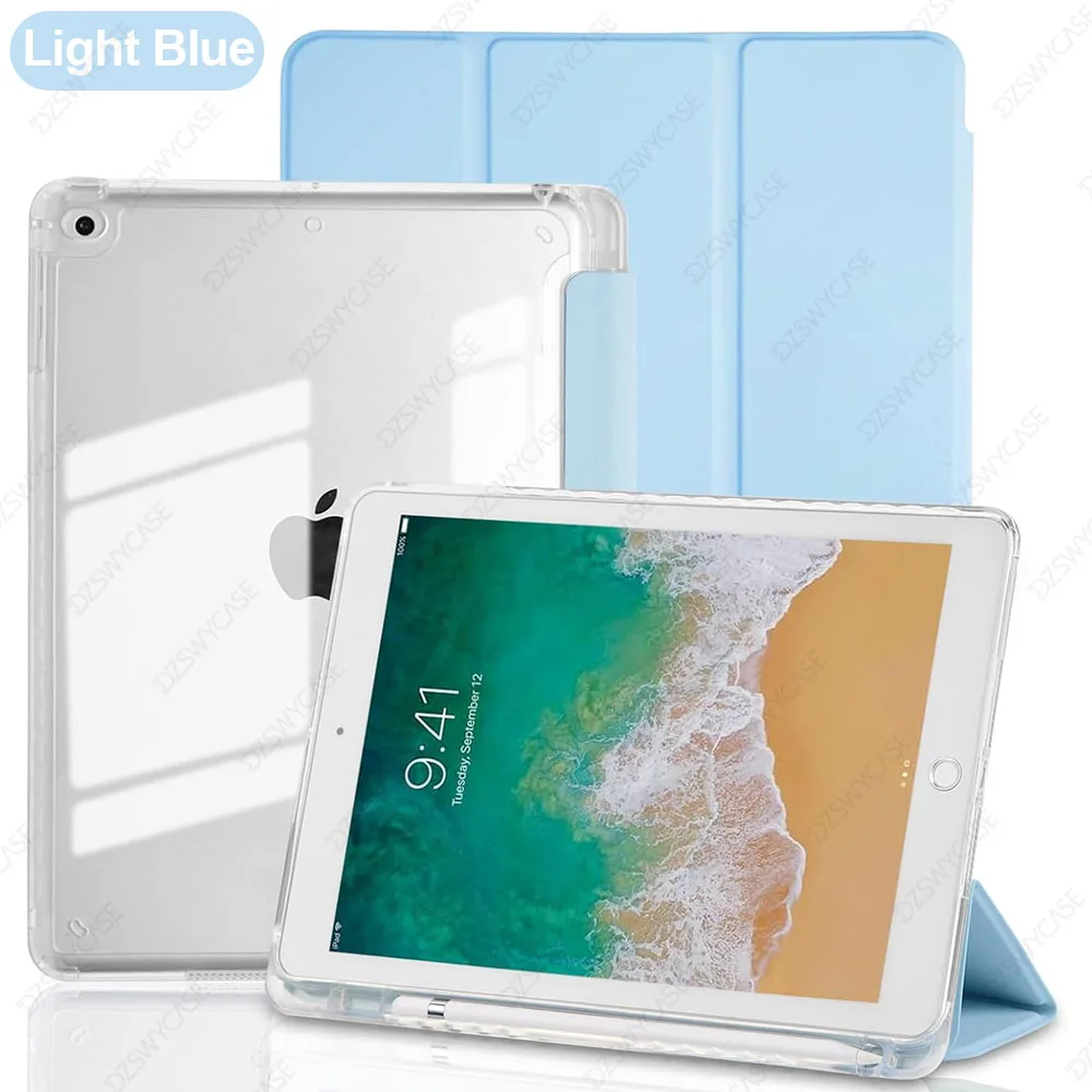 Premium iPad 9.7 Slim Case with Pencil Holder and Auto Sleep/Wake功能，透明背壳设计
