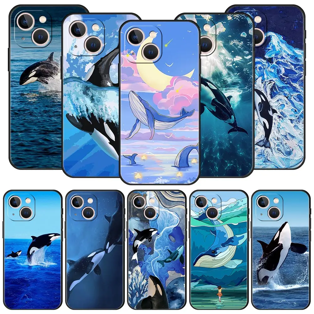 Luxury Black Silicone Phone Case with Orca Whale Design