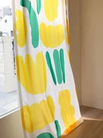 Yellow Flower Abstract Half Shading Living Room Curtains Free Punching Paste-style Bedroom Drapes 2
