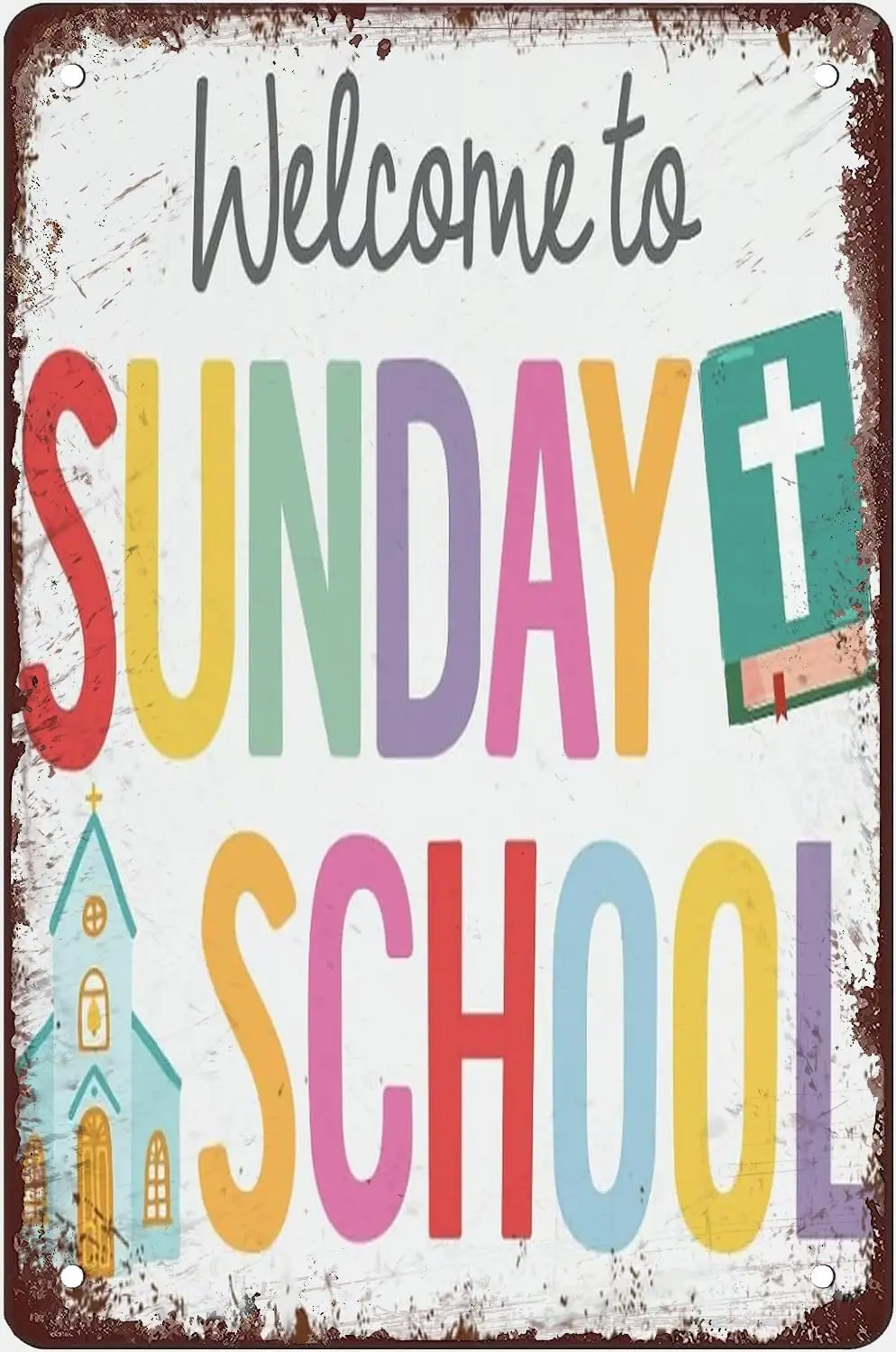 Религия воскресенья школы, мгновенное Добро пожаловать в воскресенье, школьный знак для детей, министр в, металлический жестяной знак, настенная цитата для ванной комнаты