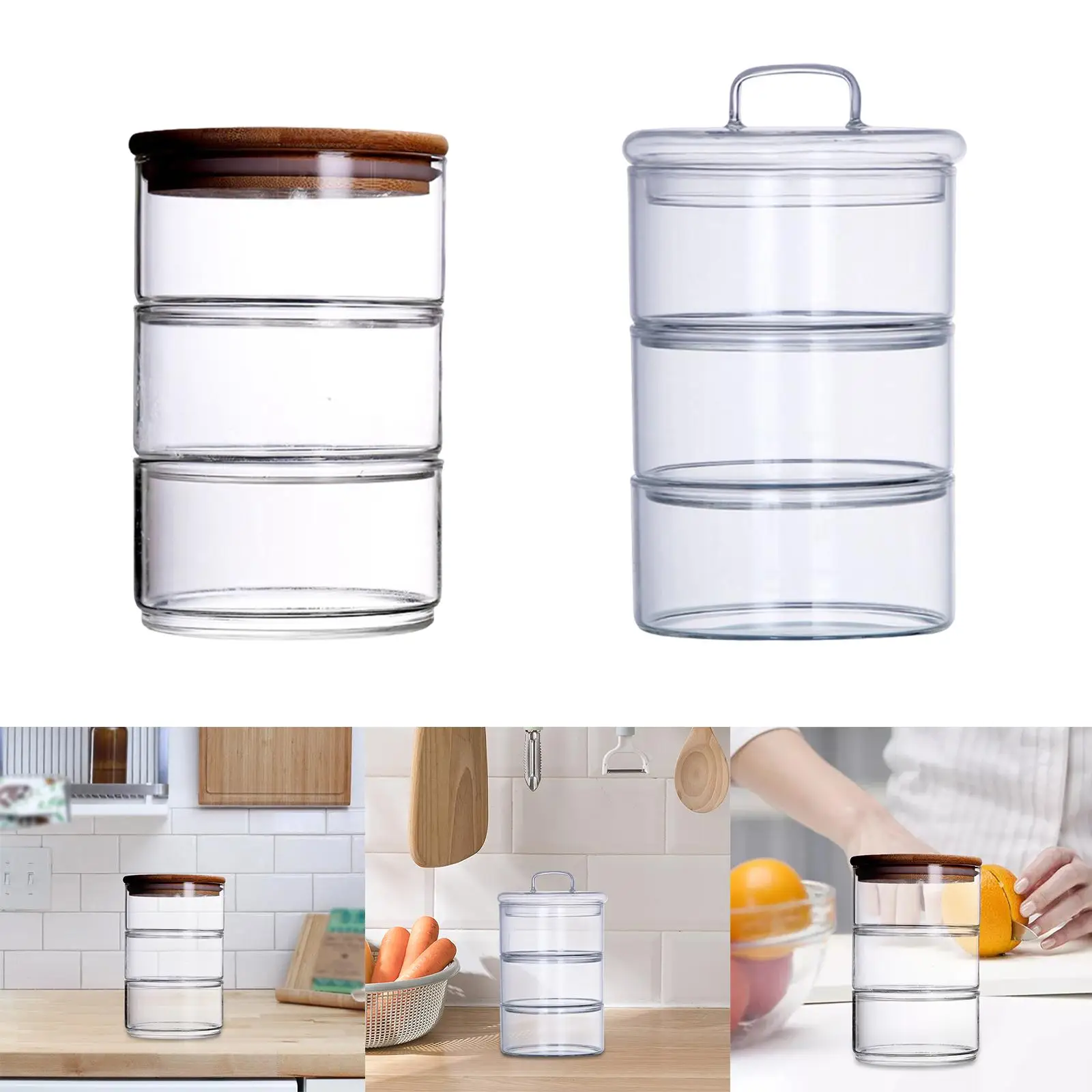 Glass Storage Jar Airtight Multipurpose 3 Layer Glass Food Jar 3