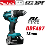 Perceuse à percussion Makita DDF487 13 mm sans balais, 18 V, lithium-ion, pour usage domestique, tournevis électrique à couple élevé, batterie Makita 18 V 1