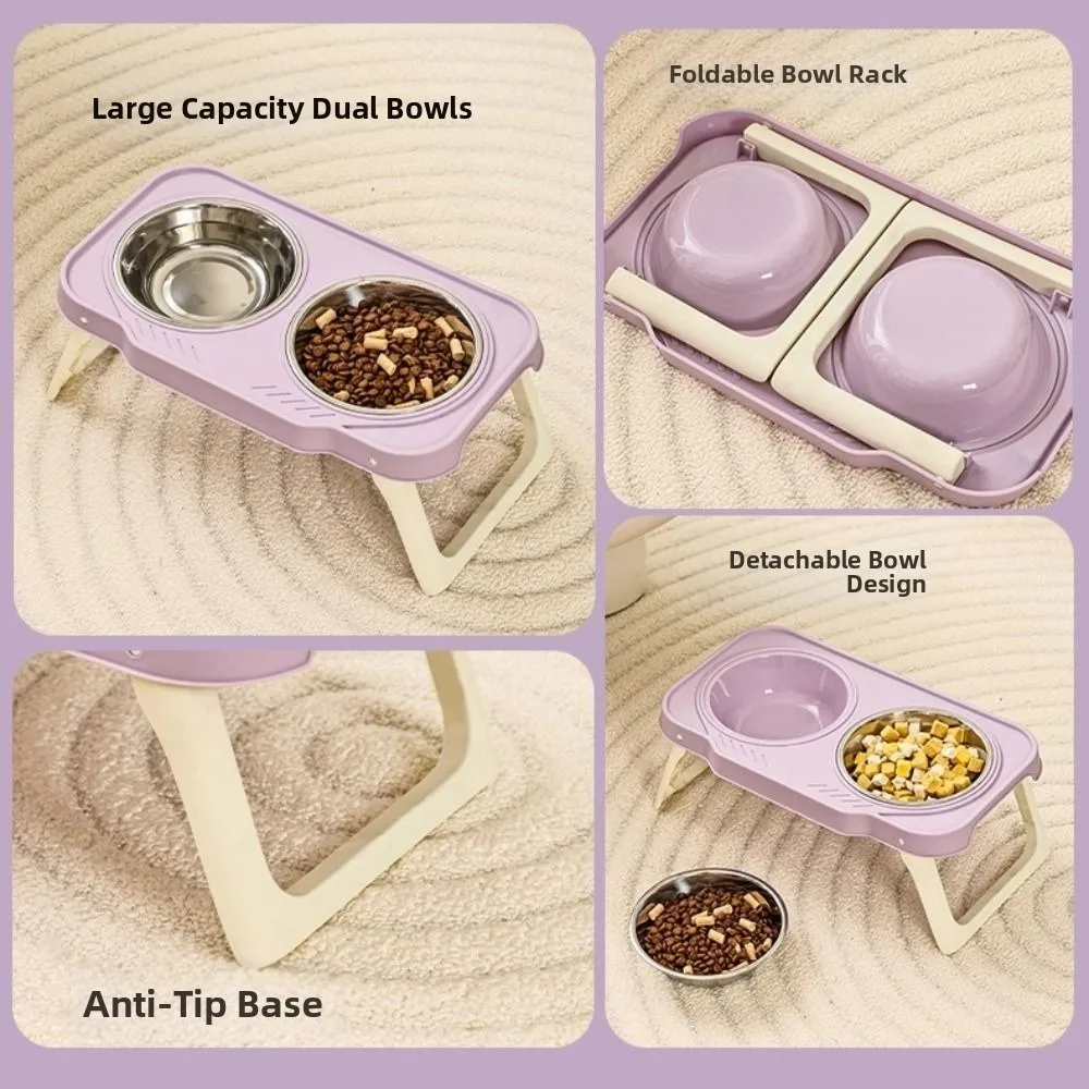 Double Bowls Pet High Footed Bowl Anti-flip Detachable Cat Food Water Bowl Anti-vomiting Multifunction Pet Food Dispenser