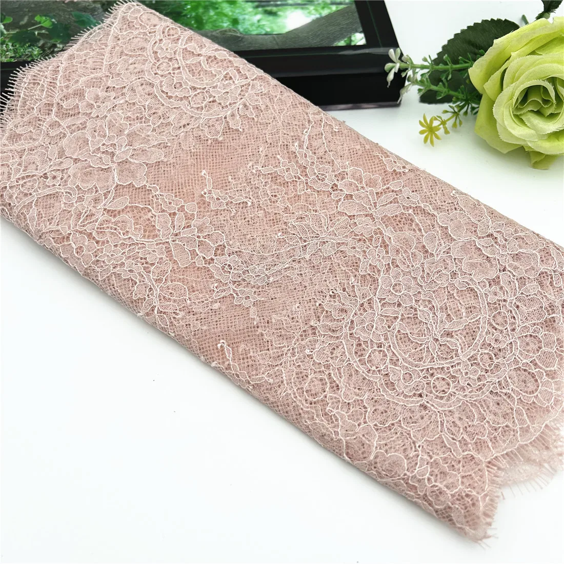 3M/lot Width 26cm Light Grey Pink Non-Elastic EyelashLace Trim For Skirt Sewing Accessory Craft DIY Apparel Fabric Lace Lingerie 4