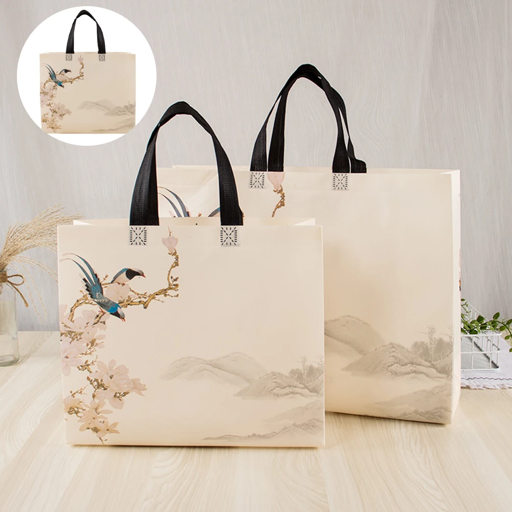 Non-woven Clothing Bags Convenient Portable Color Printing Advertising Bags Small Fresh Bird Ink Style Gift Shopping Bag non woven dustproof clothes cover dress cover suit coat food print storage bag garment bags wardrobe hanging clothing organizer