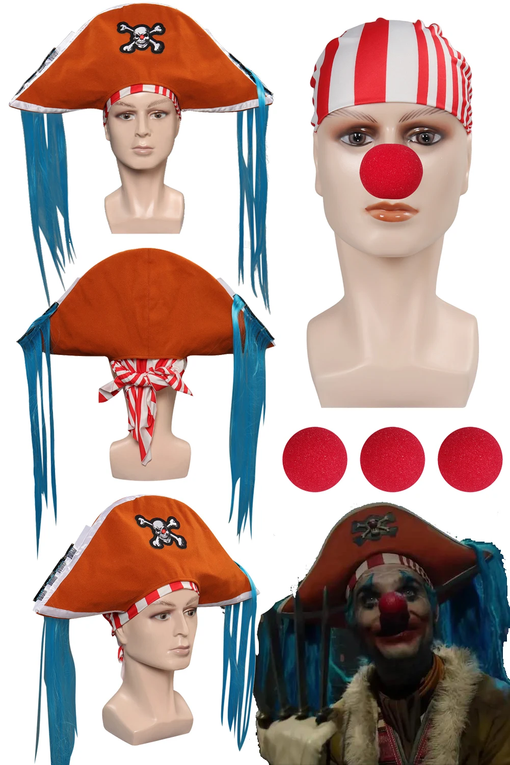 Anime One Piece Buggy Cosplay Pirate Cap Hat Scarf Headband Accessory Halloween Carnival Party Clothes