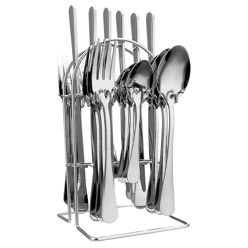 

Silverware Set 24 Piece Silverware Cutlery Set With Stand Include Knife Fork Spoon,Hanging Stainless Steel