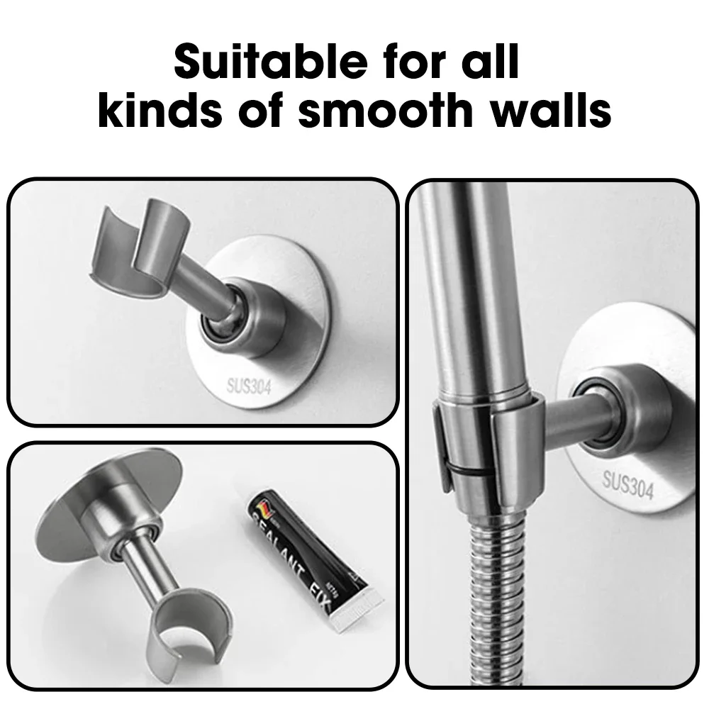 Strong Adhesive 360&deg; 304 Stainless Steel Gel Mounted with Screws Shower Head Holder Adjustable Bathroom Accessories Bracket