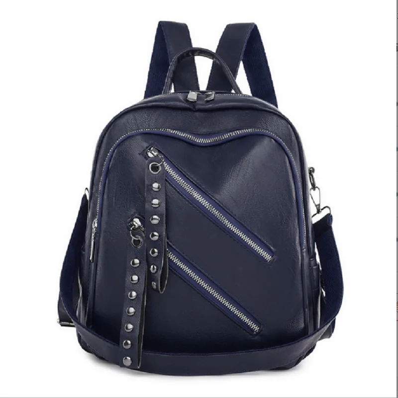 New Women Fashion Retro Rivet Soft Leather Backpack Casual High Capacity Multifunctional Travel Shoulder Bags Laptop School Bag