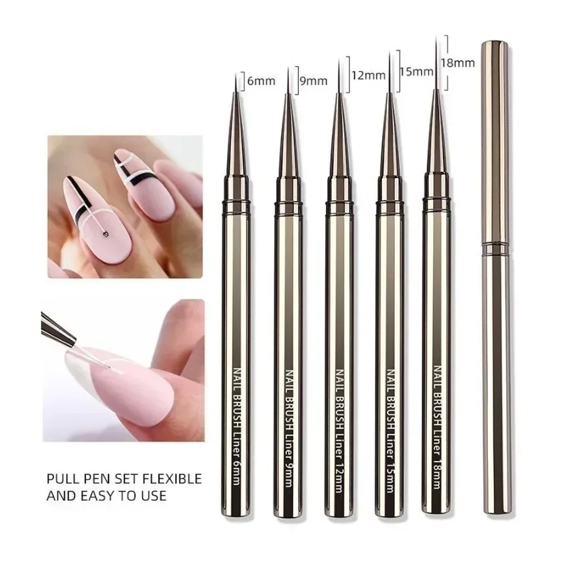 Nail Liner Diy Drawing Painting Flower Line Stripes Pen 6/9/12/15/18mm Metal Handle Nail Art Brush With Cover Nail Brushes - Nail Brushes - AliExpress