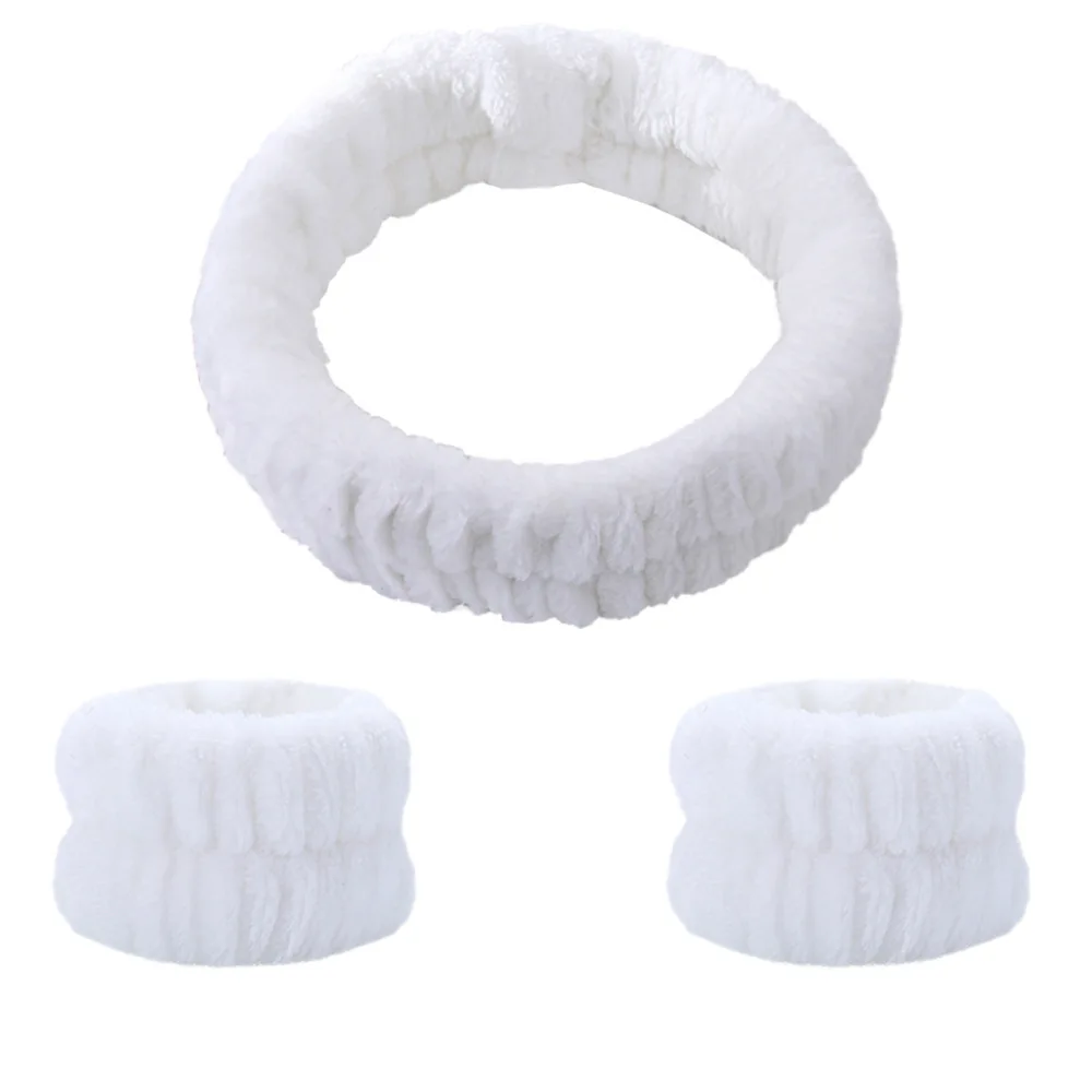 Women's Absorbent Waterproof Face Wash & Makeup Wristband Set with Headband