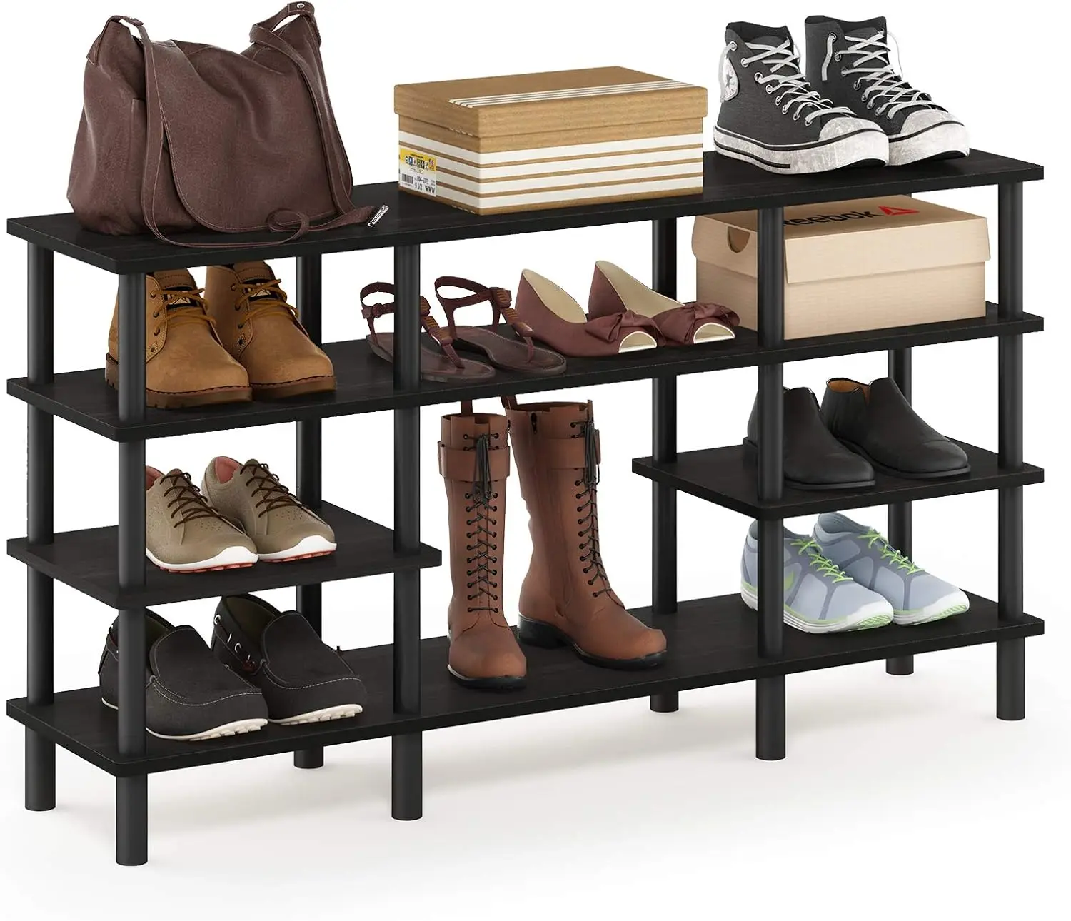 Turn-N-Tube 4-Tier Multipurpose Wide Shelf TV Stand, Espresso/Black