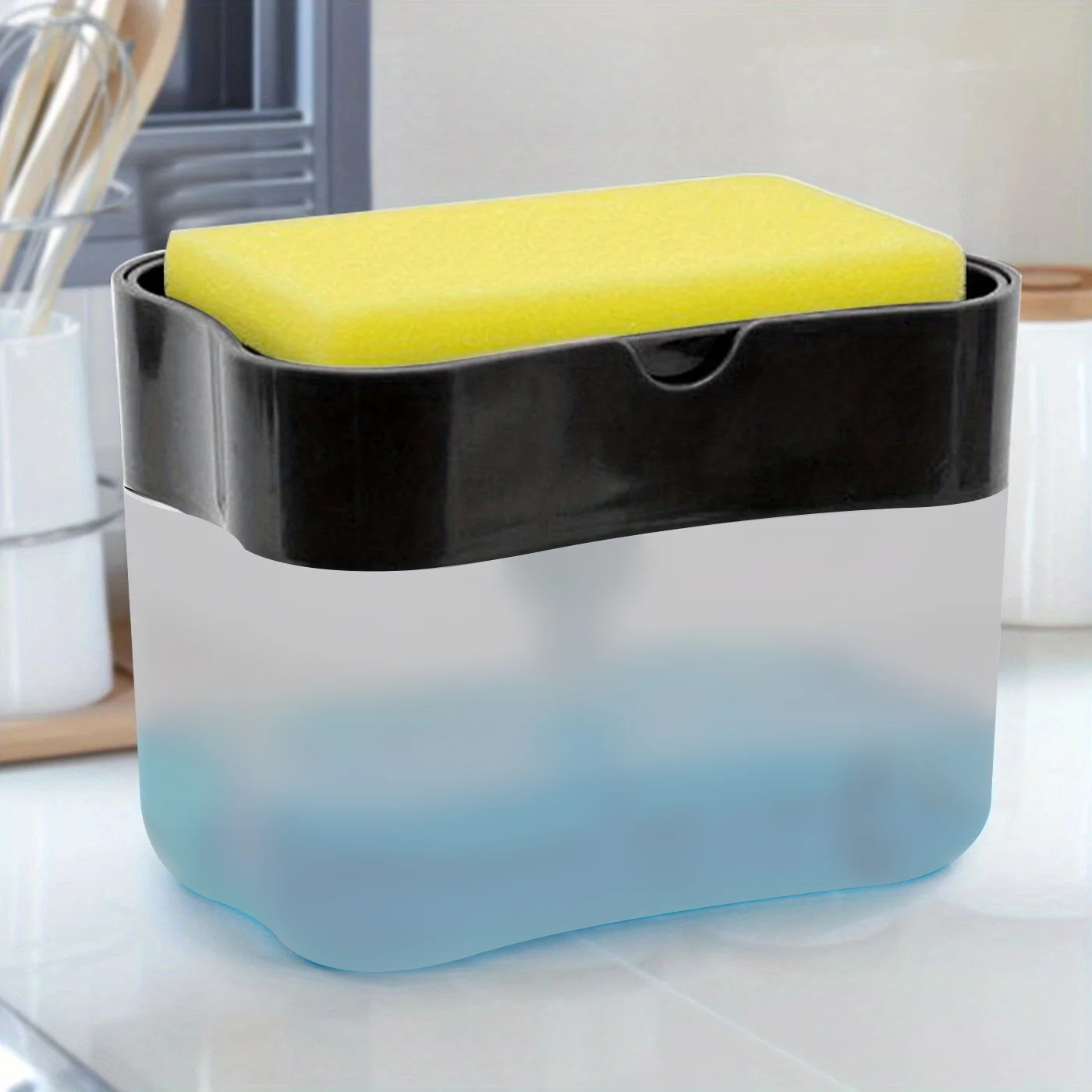 Dish soap pump dispenser and sponge holder metallic silvery for kitchen sink no sponge 1pc
