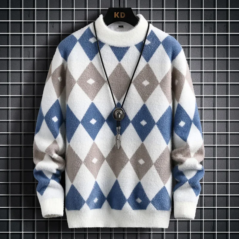 

Style Men Keep Warm In Winter Casual Knit Sweater/male Slim Fit Fashion Argyle Pullover Homme Brand Cashmere