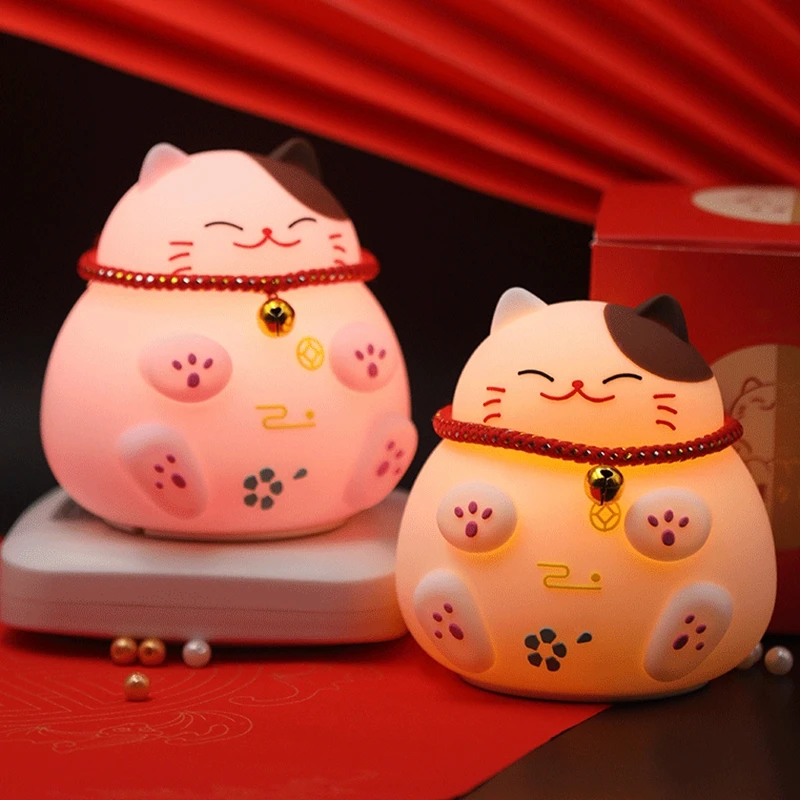Силиконовый ночник Lucky Cat светильник с сенсорным датчиком перезаряжаемый от USB