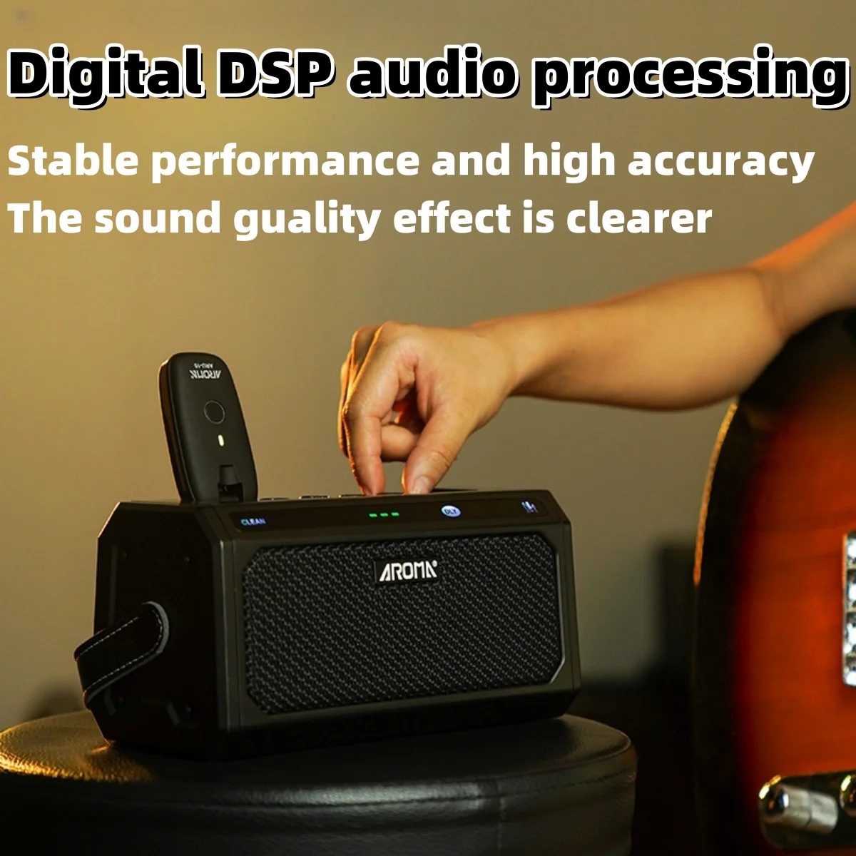 Electric Guitar Practice Amp Aroma TG-08 10W Bluetooth 5.3/5-Channel Reverb/Delay Effects 20 Drum Rhythms / 5.5H Working