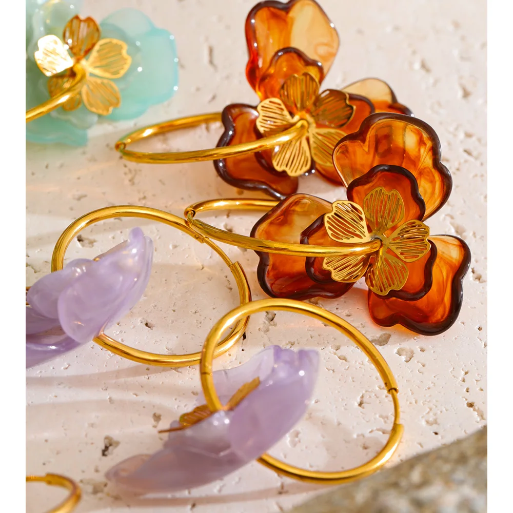 Yhpup Design Resin Hoop Earrings for Women Stainless Steel