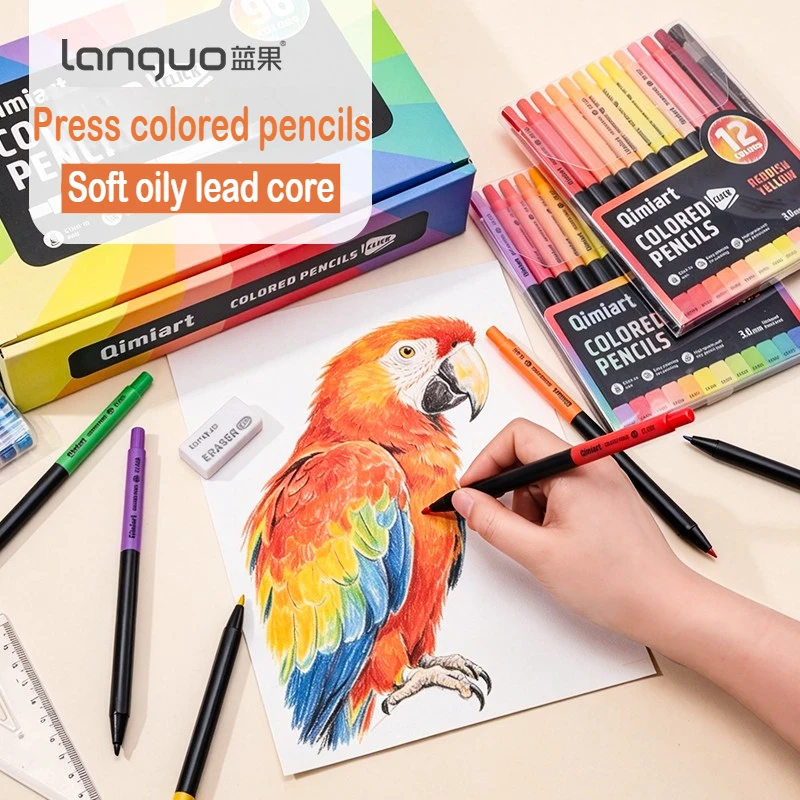 LANGUO 96/12 색상 클릭 색연필 3.0mm 소프트 유성 리드 기계식 연필 어린이용 미술 사무실 학교 용품 문구