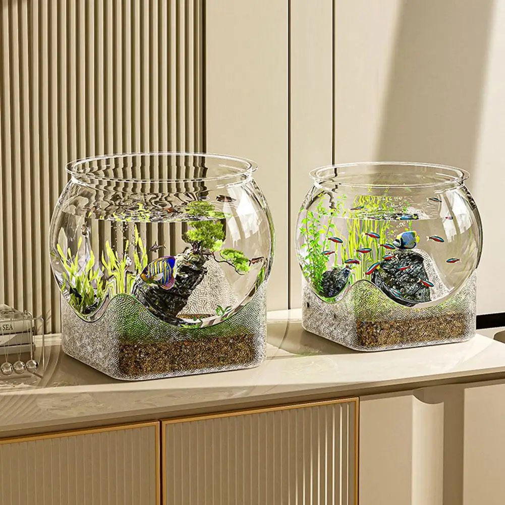 Transparent PET Fish Tank Round Desktop Aquarium For Betta Fish Turtle Hydroponic Plant Vase Shatter Resistant Easy Clean Decor