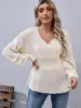 ZAFUL Women's Daily Elegant V-notch Drop Shoulder Peplum Winter Regular Drop Shoulder Sweater 3