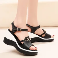 Sexy Peep Toe Genuine Leather Metal Women'S Heel Summer Shoes Female Wedge Heel Dress Woman Sandals Platform Size 32 33 36 37 43 - Image 4