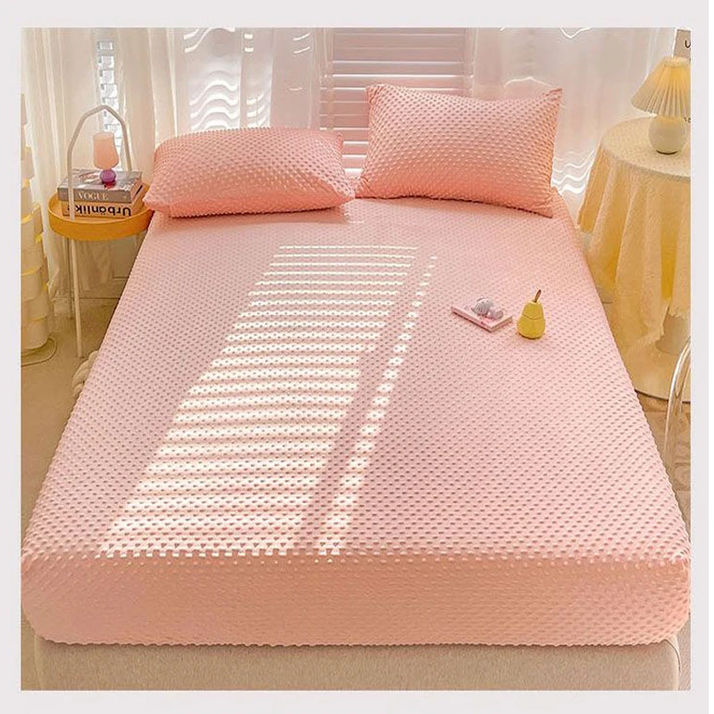 Description Picture 2 of itemSoft Bean Velvet Fitted Sheet with Elastic Bands Non Slip Adjustable Mattress Covers for Single Double King Queen Bed