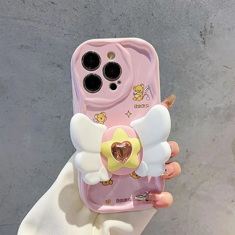 Pink Star Wing Holder Cartoon Soft Phone Case - Wave TPU Capa
