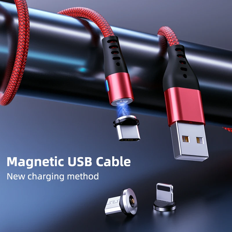 AUFU LED Magnetic USB Charging Cable USB Type C Phone Cable Magnet Phone Charger Micro USB For iPhone 11 12 Pro Max For Xiaomi 2