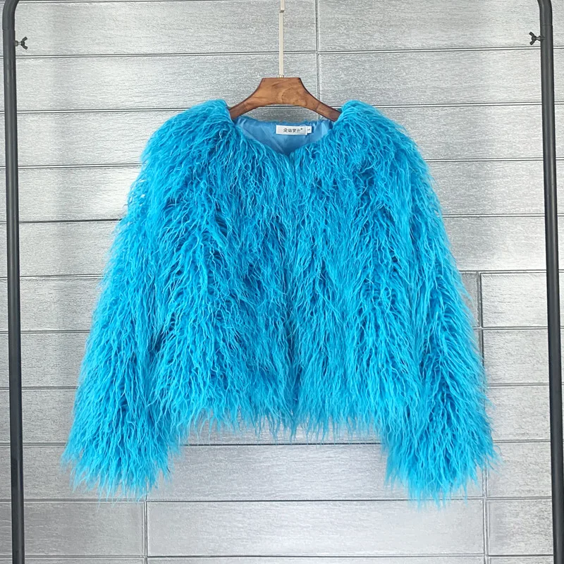 2023 Autumn Winter New Women Faux Fur Coat Korean Style Solid Color Round Neck Short Outwear Fashion Casual Large Size Jacket