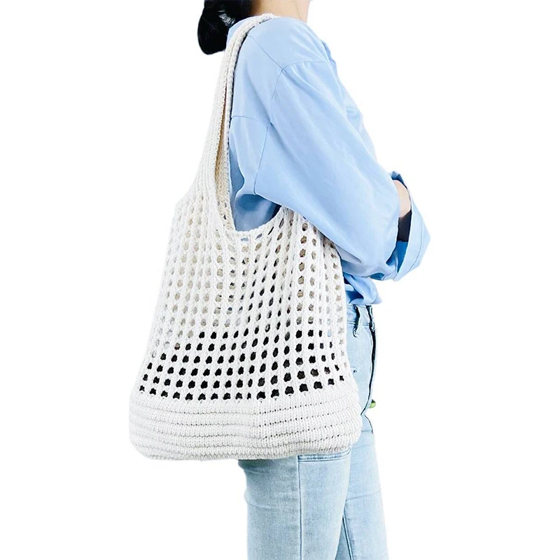 Vintage Hollow Shoulder Bag Woven Underarm Bag Knitted Handbag Women Large Capacity Shopper Totes Ladies Summer Beach Travel Bag
