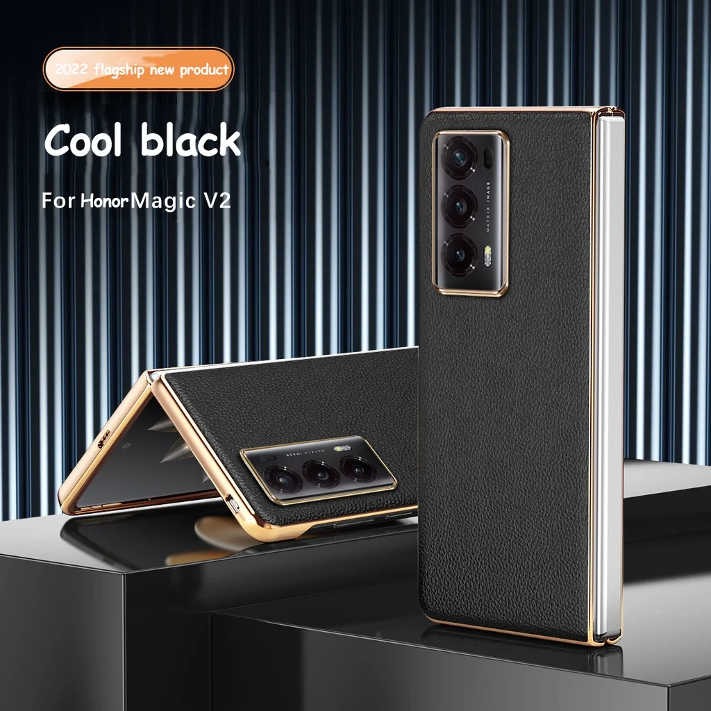 Lychee pattern Case For Honor Magic V2 V 2 Cover Plating Frame Full Protection cases For Honor Magic V2 Shell