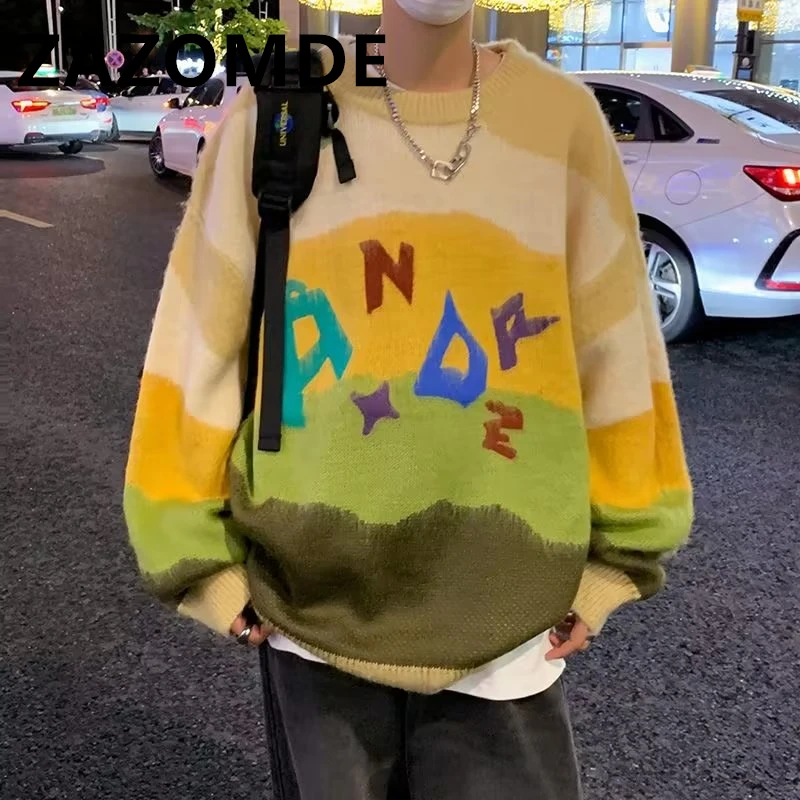 GETADME Y2k Punk Goth street Men sweater Retro Hip Hop Winter warm knitwear Couple Harajuku trend Fashion casual oversized pullover