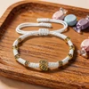 Bracelet tressé vintage Om avec perles carrées, fait main, réglable, porte-bonheur et protection, pour femmes, hommes, couples, bijou de poignet, cadeau