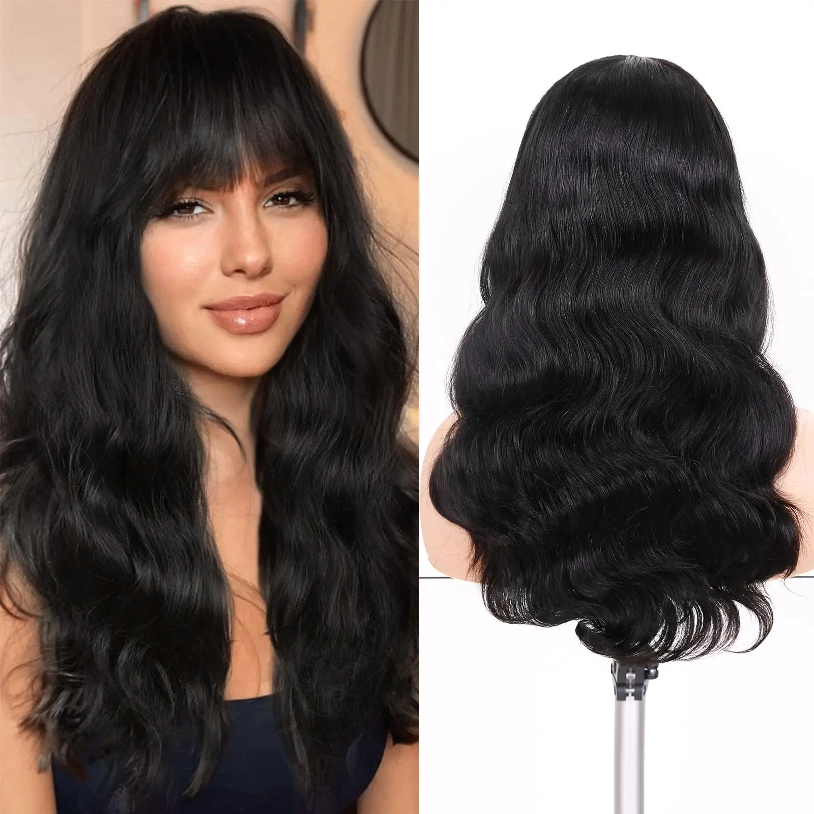 Body Wave Wig With Bangs Brazilian Human Hair Wig Sale Full Machine Made Wigs Original Hair 180 Density