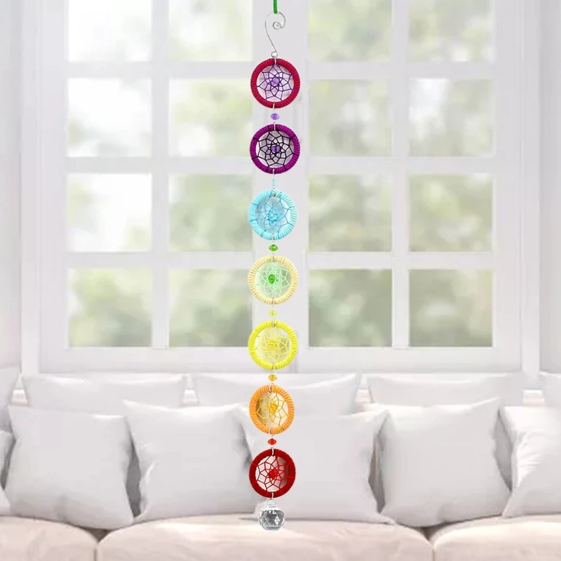 Chakra Dream Catcher with 40mm Crystal Chandelier Ball Prisms Suncatcher Handmade Rainbow Fengshui Wall Car Pendant Ornament 2