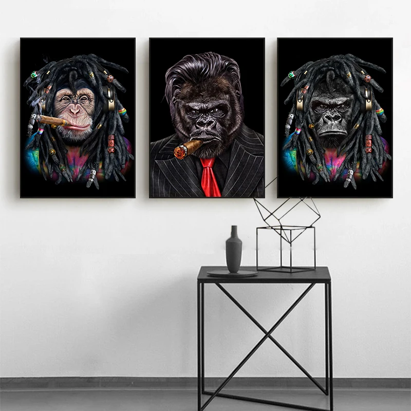 

Dirty Braid Cats Dogs Gorilla Smoking Posters and Prints of Funny Animal Abstract Canvas Painting Wall Art Pictures Decoration