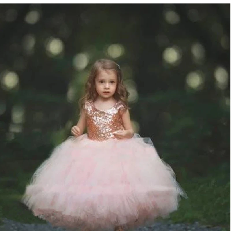 

Flower Girl Dresses For Wedding Cascading Party Sleeveless Round Neck Princess Children Formal Gownfirst Communion Banquet
