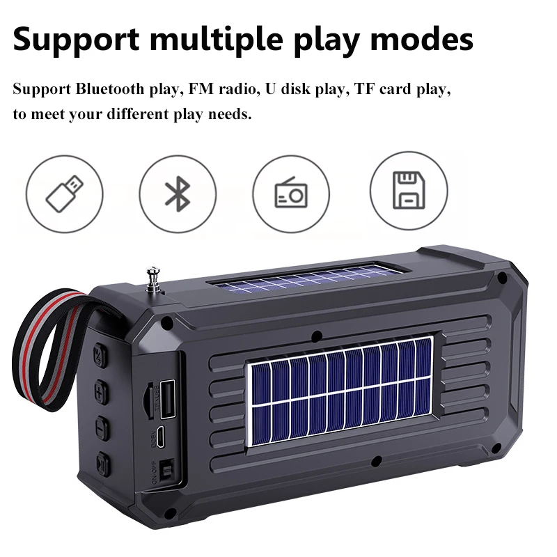 Dual Solar Charging Bluetooth Speaker Portable FM Radio with LED Flashlight Outdoor Bluetooth Soundbar Music Box Support USB TF
