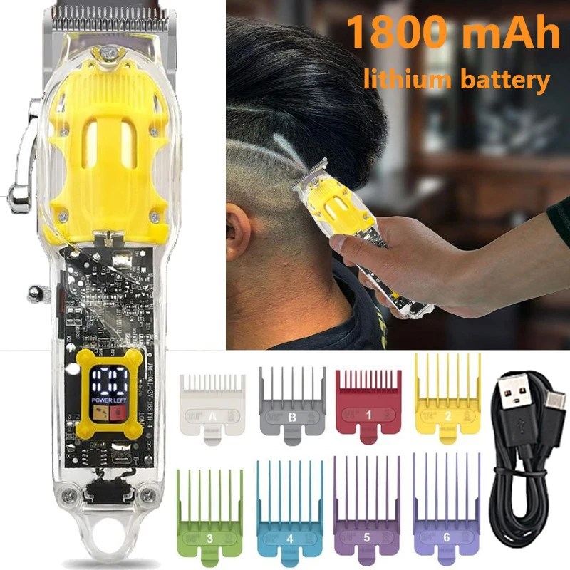 

Professional Hair Trimmer Transparent Style LCD Digital Display Electric Hair Clipper Barber Rechargeable Hair Cutting Machine