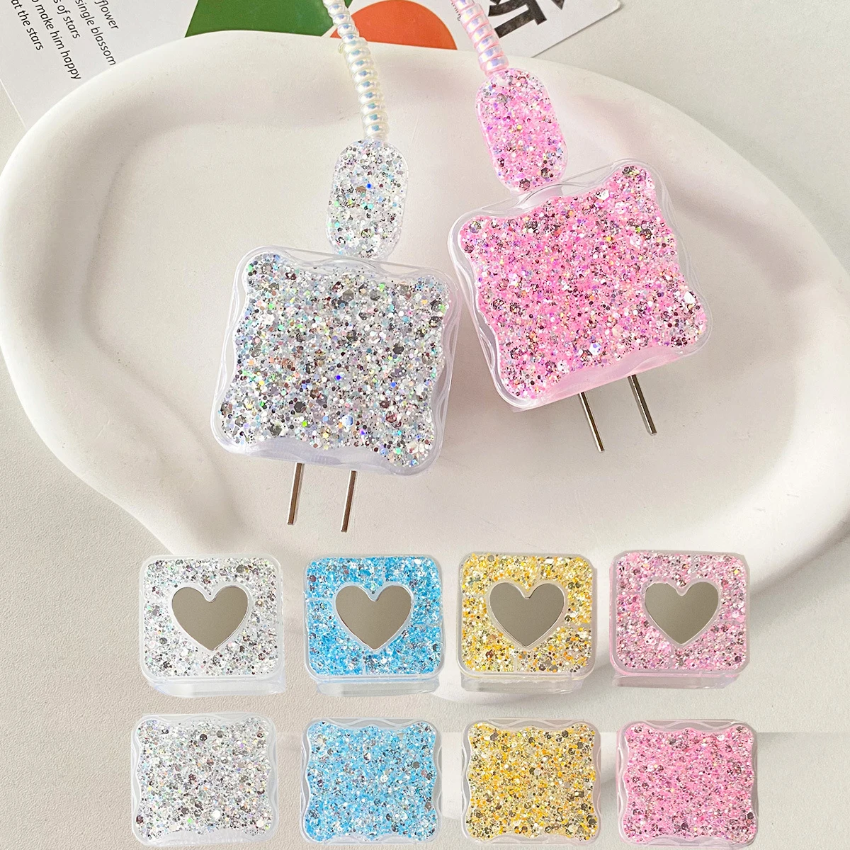 Luxucy Glitter Shiny Case For iPhone18W/20W data cable protect cover For Apple 13/11/12 charging cable winding charger head case