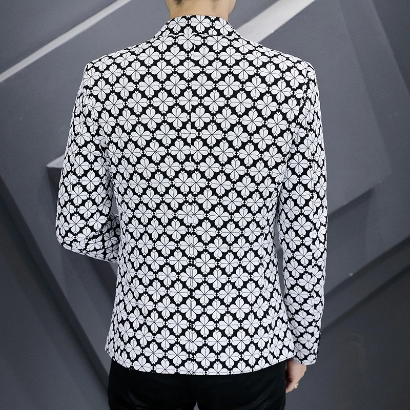 High Quality Blazer Men's British Style Elegant High Print Suit Coat Business Casual Gentleman Slim Fit Jacket 5