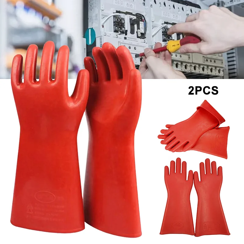 1 Pair Anti-electricity Protect 12kv High Voltage Electrical Insulating Gloves Rubber Electrician Safety Glove
