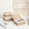 Handwoven Storage Box Rattan Storage Baskets with Lid Wicker Desktop Sundries Cosmetics Organizer Clothes Snack Toys Storage Box 2