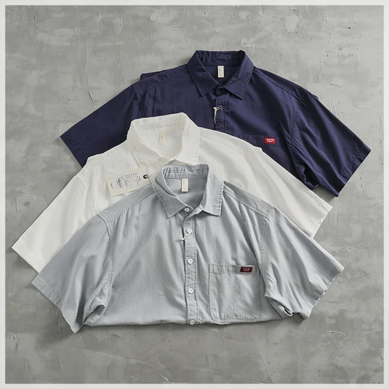 Vintage work shirt Short Sleeve shirt Men's loose cotton sleeved coat