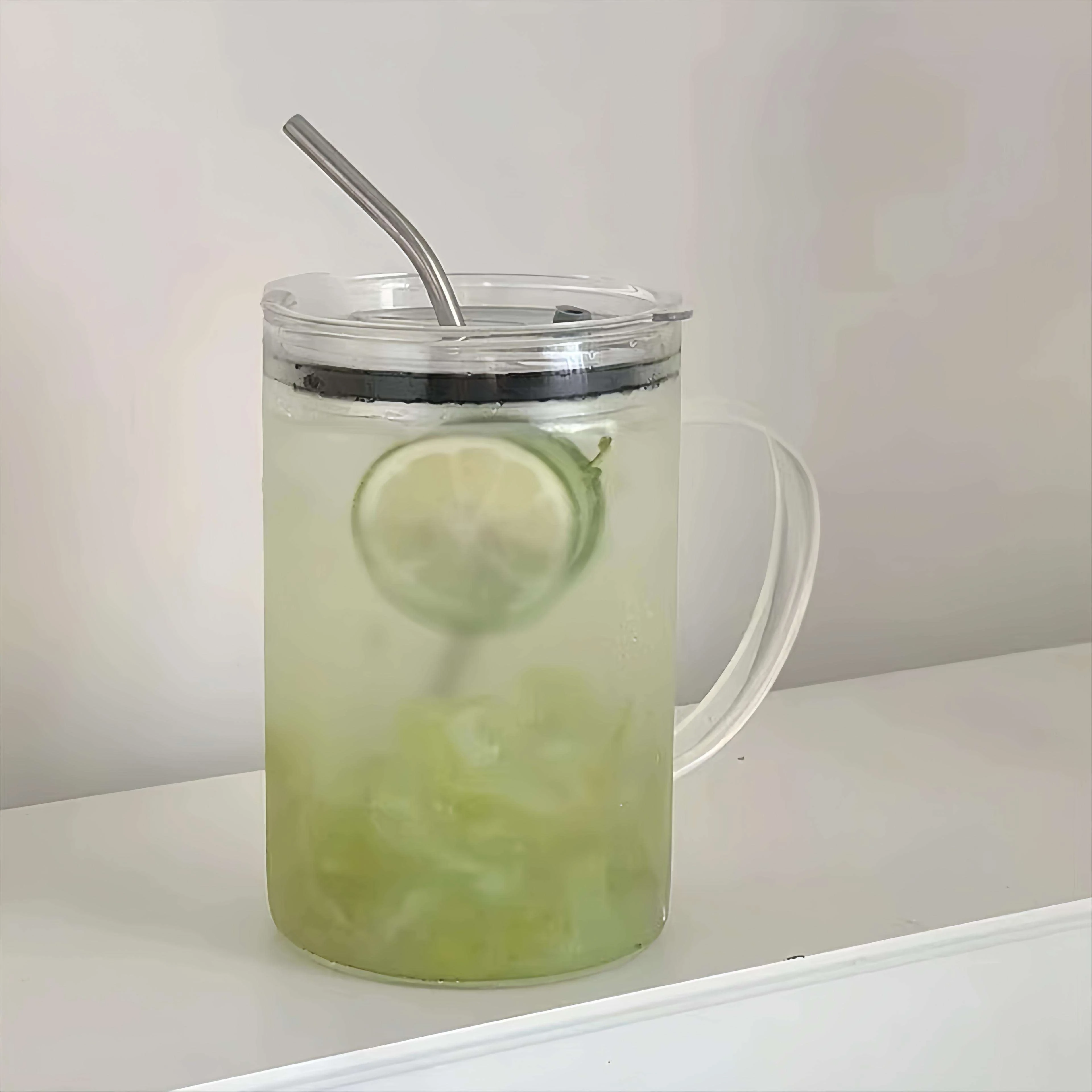 1000ml Glass Mug with Handle/Lid/Straw Transparent Drinking Glasses for Iced Coffee Tea Hot Cold Drinks Korean Style Drinkware - 4