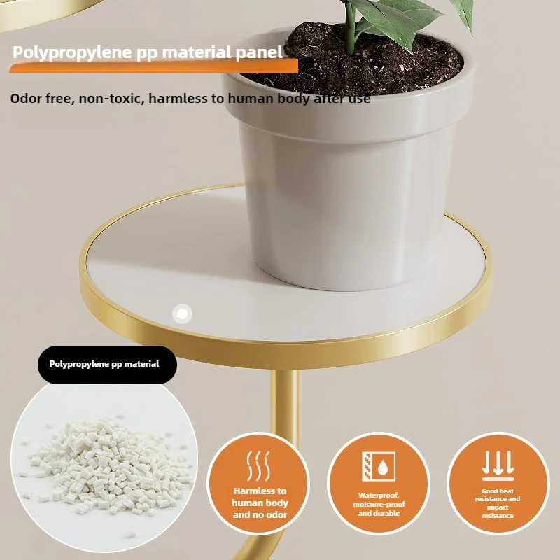 Iron Floor Storage Rack, Cream Anti-Stain Flower Stand, Rust-Resistant Durable Support, Heavy-Duty Plant Rack with Stone Base