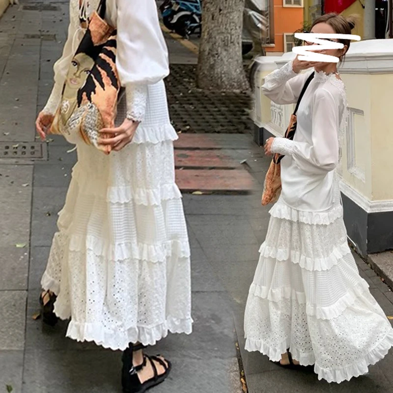 Autumn Maternity Sweet Cake Skirts Fashion Ruffles Patchwork Embroidery Pregnant Woman Cake Skirt Long Pregnancy Party Clothes