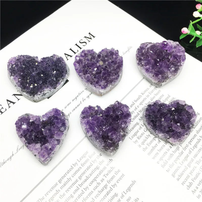 1pcs Natural Healing Crystal amethyst Heart Shape Raw Stone Energy Balancing Reiki Office Room ornaments Gifts